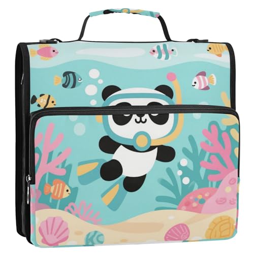 Niedlicher Panda-Cartoon-Tauch-Ordner mit 3 Ringen, Reißverschluss, mit Schultergurt und Griff, mehrere Taschen, Dokumentenordner, Organizer für Büro, Schule, Gestor de encuadernación de documentos Niedlicher Panda-Cartoon-Tauch-Ordner mit 3 Ringen, Reißverschluss, mit Schultergurt und Griff, mehrere Taschen, Dokumentenordner, Organizer für Büro, Schule, Gestor de encuadernación de documentos von Amooorous