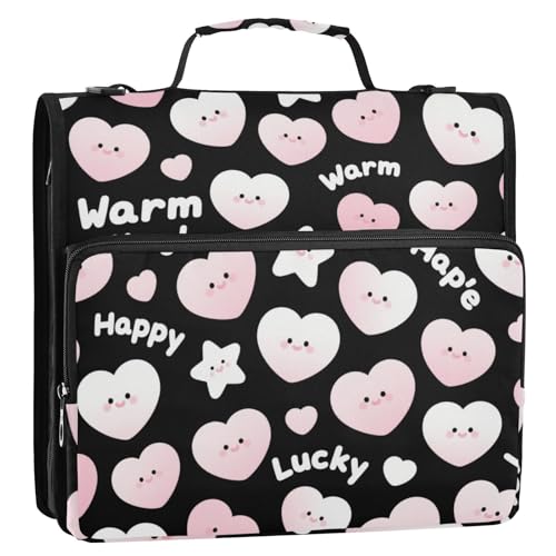 Niedlicher herzförmiger Stern Happy Pink Schwarz 3,8 cm 3-Ringe Reißverschluss Ordner mit Schultergurt und Griff inklusive Reißverschlusstasche Dokumenten-Organizer für Schule/Büro Encuadernador de Niedlicher herzförmiger Stern Happy Pink Schwarz 3,8 cm 3-Ringe Reißverschluss Ordner mit Schultergurt und Griff inklusive Reißverschlusstasche Dokumenten-Organizer für Schule/Büro Encuadernador de von Amooorous