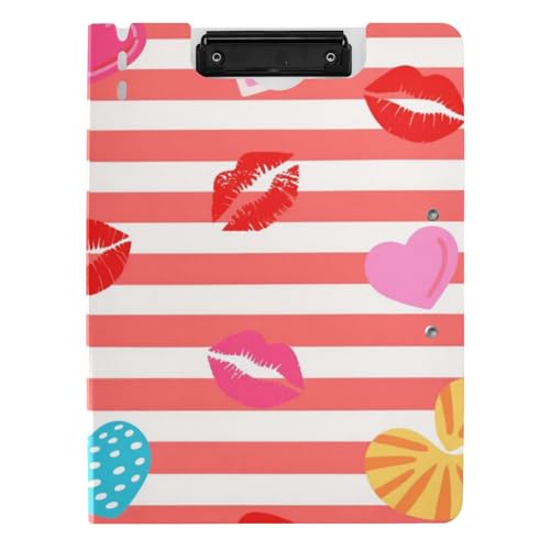 Ordner Klemmbrett mit Aufbewahrung, rot weiß gestreiftes Herz Lippe Sommer A4 Klemmbrett Folio Binder für Stillen Ordner Klemmbrett mit Aufbewahrung, rot weiß gestreiftes Herz Lippe Sommer A4 Klemmbrett Folio Binder für Stillen von Amooorous