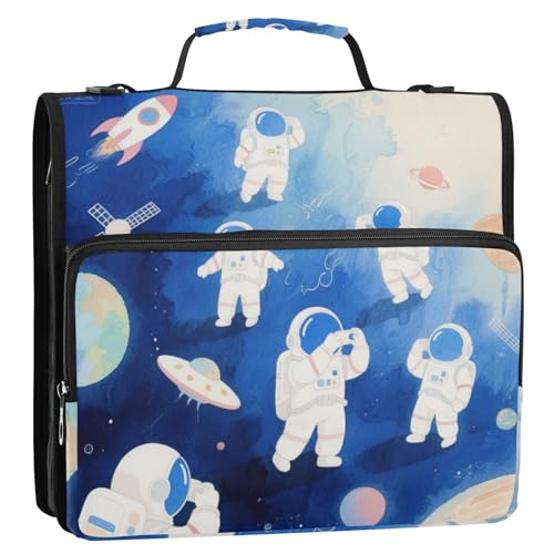 Ordner-Organizer mit 3 Ringen, Cartoon-Motiv mit weißem Astronauten-Design, 3,8 cm, mit Gurt, Kapazität für Schule, Büro, Carpeta con Bolsillo Extra Ordner-Organizer mit 3 Ringen, Cartoon-Motiv mit weißem Astronauten-Design, 3,8 cm, mit Gurt, Kapazität für Schule, Büro, Carpeta con Bolsillo Extra von Amooorous