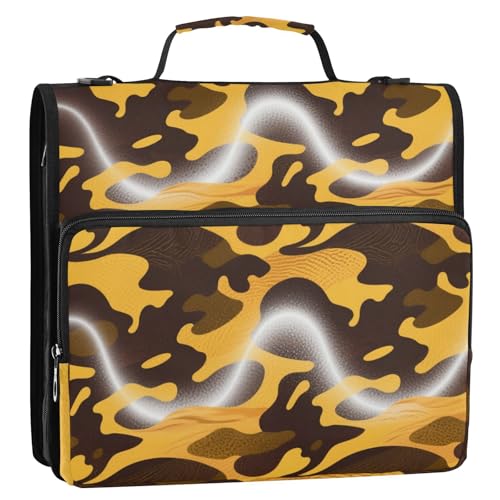 Ordner mit 3 Ringen, 3 Ringe, 3 Ringe, mit Reißverschluss, Griff und abnehmbarem Schultergurt, Kapazität für Dokumente, Organizer für Schule und Büro, Camouflage, Gelb / Braun, Paquete de gestión de Ordner mit 3 Ringen, 3 Ringe, 3 Ringe, mit Reißverschluss, Griff und abnehmbarem Schultergurt, Kapazität für Dokumente, Organizer für Schule und Büro, Camouflage, Gelb / Braun, Paquete de gestión de von Amooorous