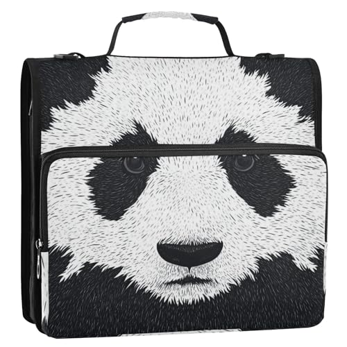 Ordner mit 3 Ringen, mit Reißverschluss, Tier-Panda-Druck, 3,8 cm, mit Gurt, tragbar, sichere Aufbewahrungstasche für Mittelschüler, Carpeta de Cremallera von Amooorous