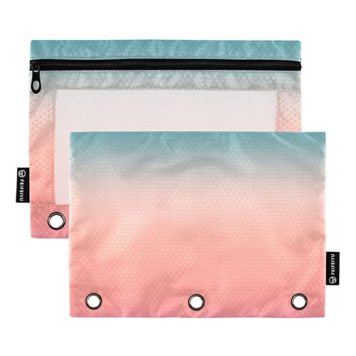 Ordner mit 3 Ringen mit transparentem Fenster, blau-pfirsichfarben, Farbverlauf, Ringordner mit Taschen, große Kapazität, 3 Ringe, Ordnertasche für Büro, Schulbedarf, Kosmetik, mehrfarbig, 2 Stück Ordner mit 3 Ringen mit transparentem Fenster, blau-pfirsichfarben, Farbverlauf, Ringordner mit Taschen, große Kapazität, 3 Ringe, Ordnertasche für Büro, Schulbedarf, Kosmetik, mehrfarbig, 2 Stück von Amooorous