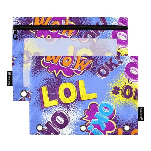 Ordner mit 3 Ringen mit transparentem Fenster, bunt, trendig, Hip, personalisierbar, Graffiti, große Kapazität, Taschen, 3-fach gelocht, für Bürobedarf, mehrfarbig, 2 Stück von Amooorous