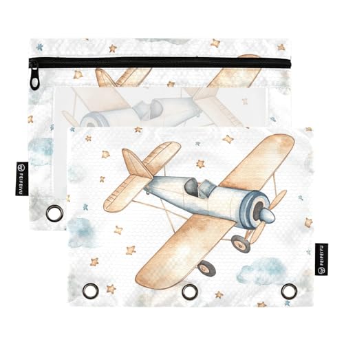 Ordner mit Reißverschluss und transparentem Fenster, Cartoon-Motiv, niedliche Farbe, Flugzeug, Ringordner mit Taschen in verschiedenen Farben, 3 Ringe, Federmäppchen zur Aufbewahrung von Ordner mit Reißverschluss und transparentem Fenster, Cartoon-Motiv, niedliche Farbe, Flugzeug, Ringordner mit Taschen in verschiedenen Farben, 3 Ringe, Federmäppchen zur Aufbewahrung von von Amooorous