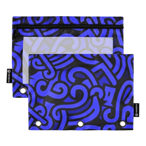 Ordner mit Reißverschluss und transparentem Fenster, fluoreszierendes Blau und Schwarz, Graffiti-Kunststoff-Federmäppchen in verschiedenen Farben, 3-Ringbuch für Bürobedarf, mehrfarbig, 2 Stück Ordner mit Reißverschluss und transparentem Fenster, fluoreszierendes Blau und Schwarz, Graffiti-Kunststoff-Federmäppchen in verschiedenen Farben, 3-Ringbuch für Bürobedarf, mehrfarbig, 2 Stück von Amooorous