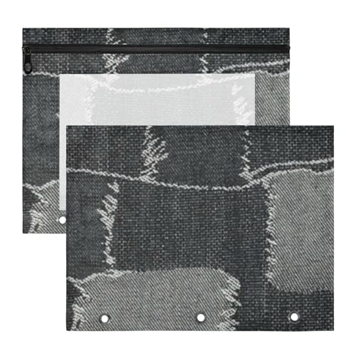 Ordner mit glatten Reißverschlüssen, 3-fach Locher, für A4-Papier, Briefe, 2 Stück, Lehrerklasse, Grau, Denim-Patchwork Ordner mit glatten Reißverschlüssen, 3-fach Locher, für A4-Papier, Briefe, 2 Stück, Lehrerklasse, Grau, Denim-Patchwork von Amooorous