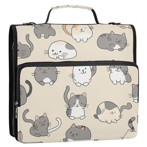Ordnertasche mit niedlichem Cartoon-Kätzchen, 3,8 cm, Reißverschluss, mit Schultergurt und Griff, mehrere Taschen, Portfolio-Ordner für Mittelschule, Organisadores de Carteras von Amooorous