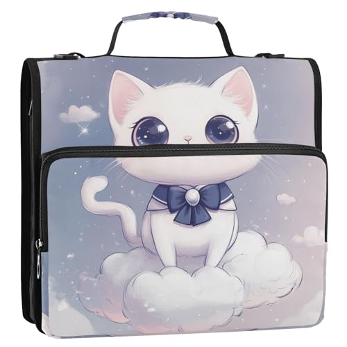 Ordnertasche mit niedlichem Cartoon-Katzen-Motiv, 3,8 cm, Reißverschluss, 3,8 cm, mit Riemen, Kapazität für Büro, Schule, Organisadores de Carteras von Amooorous