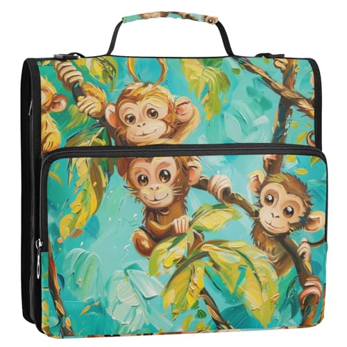 Ordnertasche mit süßem braunem Affen-Motiv, 3,8 cm, Reißverschluss, mit Gurt, mehrere Taschen, Portfolio-Organizer, geeignet für Mittelschule, Organisadores de adhesivos escolares von Amooorous