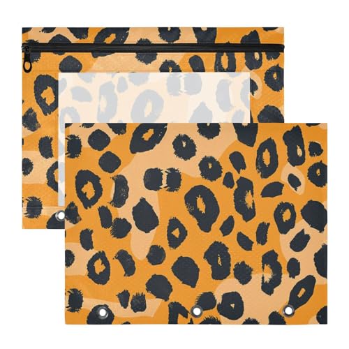 Ordnertaschen mit 3 Löchern, Aufbewahrungstasche für A4-Papier, Briefe, 2 Stück, Lehrer, Klassenzimmer, Zubehör, Leopardenmuster von Amooorous