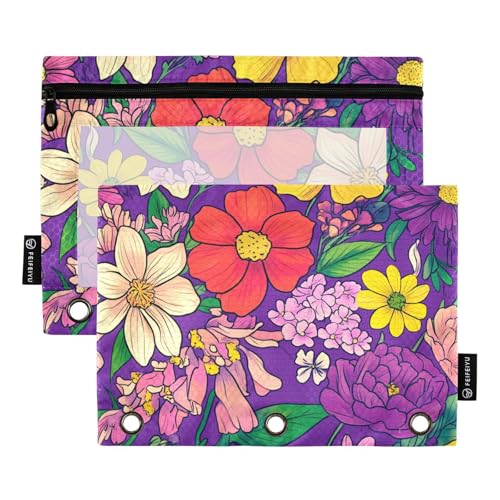 Ordnertaschen mit 3 Ringen mit Reißverschluss und transparentem Fenster, Ölgemälde mit violetten Retro-Blumen, Ringordner mit Taschen, groß und stabil, 3 Ringe, Ordnungsmappe für Schule, Studenten Ordnertaschen mit 3 Ringen mit Reißverschluss und transparentem Fenster, Ölgemälde mit violetten Retro-Blumen, Ringordner mit Taschen, groß und stabil, 3 Ringe, Ordnungsmappe für Schule, Studenten von Amooorous