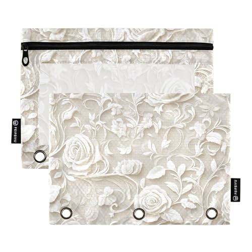 Ordnertaschen mit Reißverschluss mit transparentem Fenster, weiß, romantisch, Valentinstag, Rosen, Ringordner mit Taschen, großes Fassungsvermögen, Federmäppchen, 3 Ringe zur Aufbewahrung von Ordnertaschen mit Reißverschluss mit transparentem Fenster, weiß, romantisch, Valentinstag, Rosen, Ringordner mit Taschen, großes Fassungsvermögen, Federmäppchen, 3 Ringe zur Aufbewahrung von von Amooorous