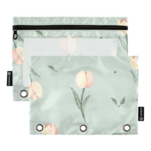 Ordnertaschen mit transparentem Fenster, Vintage-Stil, pfirsichfarben, Tulpen, Ringordner mit Taschen, große Kapazität, 3 Ringe für Schule, Büro und Zuhause, mehrfarbig, 2 Stück Ordnertaschen mit transparentem Fenster, Vintage-Stil, pfirsichfarben, Tulpen, Ringordner mit Taschen, große Kapazität, 3 Ringe für Schule, Büro und Zuhause, mehrfarbig, 2 Stück von Amooorous