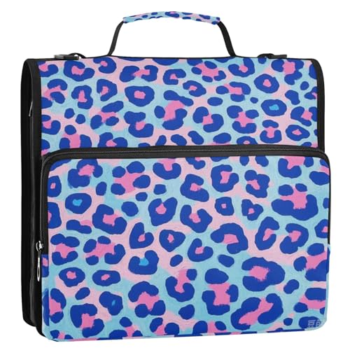 Organizer mit 3 Ringen und Schultergurt, Leopardenmuster, blau-rosa, inklusive Reißverschlusstasche, Dokumentenmappe, Organizer für Mittelschüler, Carpeta del organizador Organizer mit 3 Ringen und Schultergurt, Leopardenmuster, blau-rosa, inklusive Reißverschlusstasche, Dokumentenmappe, Organizer für Mittelschüler, Carpeta del organizador von Amooorous