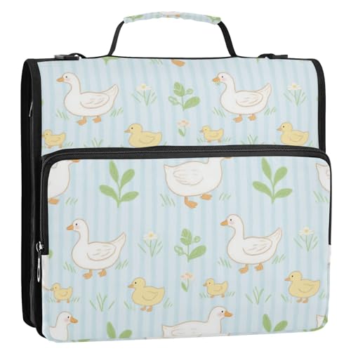 Organizer mit niedlichem Entchen, Grünland, blau gestreift, 3,8 cm, 3 Ringe, Organizer mit Schultergurt und Griff, mehrere Taschen, Dokumenten-Organizer, Tasche, geeignet für Mittelschule, Paquete de von Amooorous