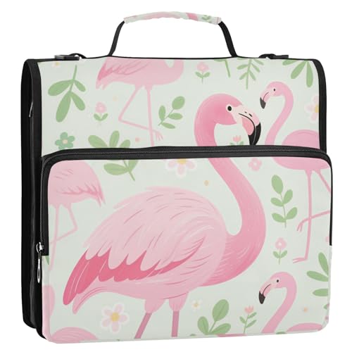 Pink Flamingo 3,8 cm Ringbuch mit extra Taschen mit Schultergurt und Griff, leicht zu transportieren, Portfolio-Organizer für Schule und Büro, Gestor de encuadernación de documentos von Amooorous