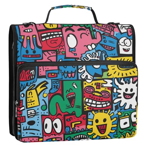 Quirky Style Patterns 3,8 cm 3 Ringe Reißverschluss Ordner mit Griff Laege Kapazität Dokument Organizer Tasche für Mittelschule Encuadernador de Cartera von Amooorous