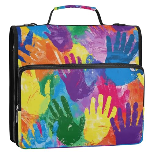 Regenbogenfarbener Handabdruck, 3,8 cm, 3-Ring-Ordner, Reißverschluss mit Schultergurt und Griff, inklusive Reißverschlusstasche, Schulbedarf, Organizer für Schule, Carpeta con Bolsillo Extra Regenbogenfarbener Handabdruck, 3,8 cm, 3-Ring-Ordner, Reißverschluss mit Schultergurt und Griff, inklusive Reißverschlusstasche, Schulbedarf, Organizer für Schule, Carpeta con Bolsillo Extra von Amooorous