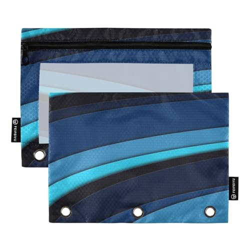Reißverschluss-Bindertaschen mit transparentem Fenster, schwarz-blau, 3D-Muster, Ringe, Federmäppchen mit Reißverschluss, verstärkte Ösen, 3 Ringe, Ordner, Ordner für Büro, Schulbedarf, Kosmetik von Amooorous
