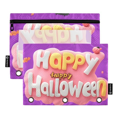 Reißverschluss-Mappe mit transparentem Fenster, Happy Pfirsich, Halloween-Federmäppchen, Organizer mit Reißverschluss, verstärkte Ösen, 3-fach gelocht, Ordner für Bürobedarf, mehrfarbig, 2 Stück Reißverschluss-Mappe mit transparentem Fenster, Happy Pfirsich, Halloween-Federmäppchen, Organizer mit Reißverschluss, verstärkte Ösen, 3-fach gelocht, Ordner für Bürobedarf, mehrfarbig, 2 Stück von Amooorous