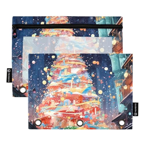 Reißverschluss-Mappe mit transparentem Fenster, bunter Weihnachtsbaum, großes Federmäppchen mit Reißverschluss, verstärkte Ösen, Taschen, 3-fach gelocht, für Klassenzimmer, Schule, Bürobedarf Reißverschluss-Mappe mit transparentem Fenster, bunter Weihnachtsbaum, großes Federmäppchen mit Reißverschluss, verstärkte Ösen, Taschen, 3-fach gelocht, für Klassenzimmer, Schule, Bürobedarf von Amooorous