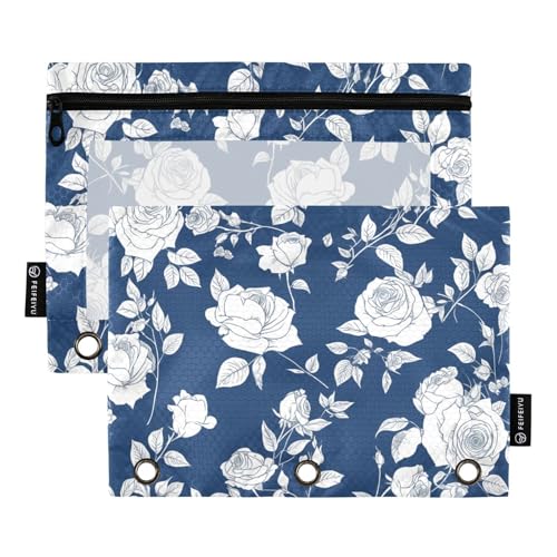 Ringbuch mit 3 Ringen, mit transparentem Fenster, Blau und Weiß, romantische Rosen für Valentinstag, Federmäppchen, klares Fenster und Ösen, 3 Ringe für Büro, Schulbedarf, Kosmetik Ringbuch mit 3 Ringen, mit transparentem Fenster, Blau und Weiß, romantische Rosen für Valentinstag, Federmäppchen, klares Fenster und Ösen, 3 Ringe für Büro, Schulbedarf, Kosmetik von Amooorous