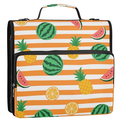 Ringbuch mit 3 Ringen, orange-weiß gestreift, 3,8 cm, mit Reißverschluss und Schultergurt und Griff, mehrere Taschen, Dokumenten-Organizer für Mittelschule, Clip de Cremallera escolar von Amooorous