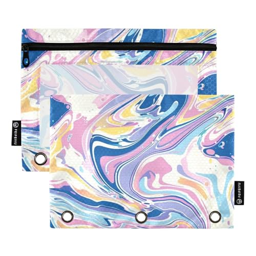 Ringbuch mit 3 Ringen und transparentem Fenster, Pfirsichblau, Laserflüssigkeit, Federmäppchen, klares Fenster und Ösen, 3-Loch-Binder für Klassenzimmer, Schule, Büro, Zubehör, mehrfarbig, 2 Stück von Amooorous