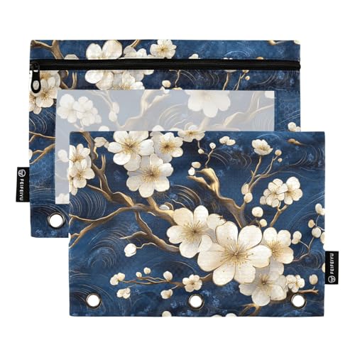 Ringbuch mit transparentem Fenster, Blau und Weiß, Vintage-Blumen, Reißverschluss, Federmäppchen mit Reißverschluss, verstärkte Ösen, 3 Ringe, Ordner für Bürobedarf, mehrfarbig, 2 Stück Ringbuch mit transparentem Fenster, Blau und Weiß, Vintage-Blumen, Reißverschluss, Federmäppchen mit Reißverschluss, verstärkte Ösen, 3 Ringe, Ordner für Bürobedarf, mehrfarbig, 2 Stück von Amooorous