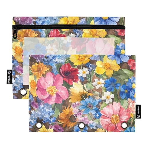 Ringbuch mit transparentem Fenster, Ölgemälde mit bunten Retro-Blumen, Stoff-Federmäppchen in verschiedenen Farben, 3 Ringe, Ordner, Schule, Klasse, Büro, Organizer, mehrfarbig, 2 Stück Ringbuch mit transparentem Fenster, Ölgemälde mit bunten Retro-Blumen, Stoff-Federmäppchen in verschiedenen Farben, 3 Ringe, Ordner, Schule, Klasse, Büro, Organizer, mehrfarbig, 2 Stück von Amooorous