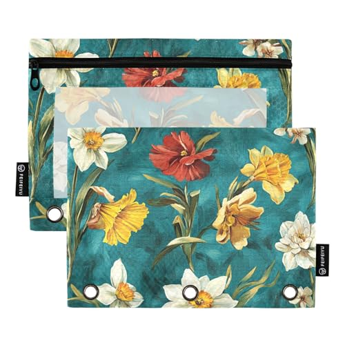 Ringbuch mit transparentem Fenster, Ölgemälde mit weißen Gänseblümchen, Ringordner mit Taschen in verschiedenen Farben, Federmäppchen, 3 Ringe, für Büro, Schule, Kosmetik, mehrfarbig, 2 Stück Ringbuch mit transparentem Fenster, Ölgemälde mit weißen Gänseblümchen, Ringordner mit Taschen in verschiedenen Farben, Federmäppchen, 3 Ringe, für Büro, Schule, Kosmetik, mehrfarbig, 2 Stück von Amooorous