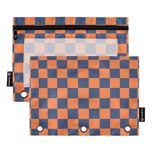Ringbuch mit transparentem Fenster, Orange und Blau, amerikanisches Karomuster, transparentes Fenster und Ösen, 3 Ringe, Federmäppchen für Klassenzimmer, Schule, Büro, mehrfarbig, 2 Stück Ringbuch mit transparentem Fenster, Orange und Blau, amerikanisches Karomuster, transparentes Fenster und Ösen, 3 Ringe, Federmäppchen für Klassenzimmer, Schule, Büro, mehrfarbig, 2 Stück von Amooorous