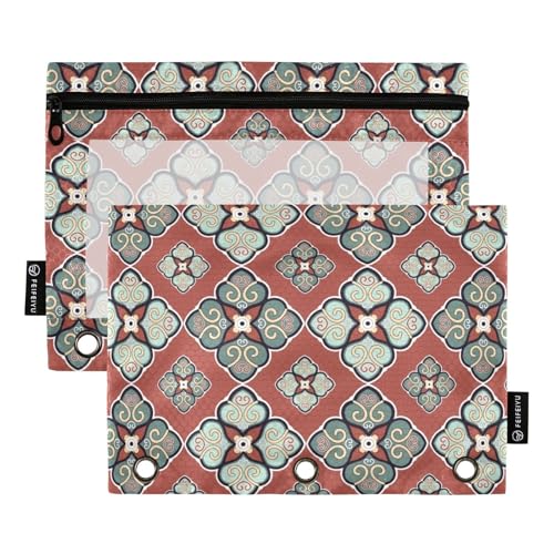 Ringbuch mit transparentem Fenster, Rot und Grau, Vintage-Blumenmuster, weiches Federmäppchen, transparentes Fenster und Ösen, 3-fach gelocht, für Büro, Schulbedarf, Kosmetik, mehrfarbig, 2 Stück Ringbuch mit transparentem Fenster, Rot und Grau, Vintage-Blumenmuster, weiches Federmäppchen, transparentes Fenster und Ösen, 3-fach gelocht, für Büro, Schulbedarf, Kosmetik, mehrfarbig, 2 Stück von Amooorous