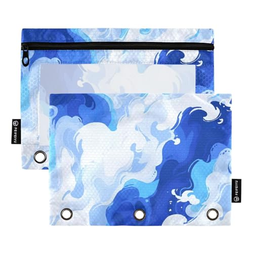 Ringbuch mit transparentem Fenster, blau und weiß, mit Reißverschluss, transparentes Fenster und Ösen, 3-Loch-Binder zur Aufbewahrung von Schul- und Bürobedarf, mehrfarbig, 2 Stück Ringbuch mit transparentem Fenster, blau und weiß, mit Reißverschluss, transparentes Fenster und Ösen, 3-Loch-Binder zur Aufbewahrung von Schul- und Bürobedarf, mehrfarbig, 2 Stück von Amooorous