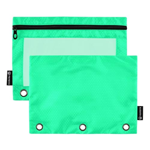 Ringbuch mit transparentem Fenster, mittelgroß, Frühlingsgrün, einfarbig, einfarbig, mit Reißverschluss, 3 Ringe, Federmäppchen für Klassenzimmer, Schule, Büro, mehrfarbig, 2 Stück von Amooorous