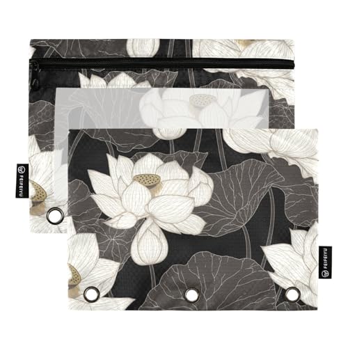Ringbuch mit transparentem Fenster, schwarze und weiße Blumen-Bleistifttaschen, groß und stabil, 3-fach gelocht, Ordner für Klassenzimmer, Schule, Bürobedarf, mehrfarbig, 2 Stück Ringbuch mit transparentem Fenster, schwarze und weiße Blumen-Bleistifttaschen, groß und stabil, 3-fach gelocht, Ordner für Klassenzimmer, Schule, Bürobedarf, mehrfarbig, 2 Stück von Amooorous