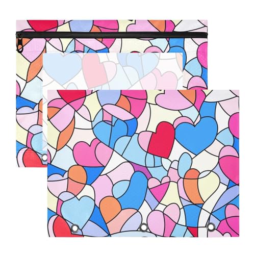 Stiftebox mit 3 verstärkten Ösen, 3-Loch-Tasche für 3 Ringe, 2 Stück, Lehrer, College, Zubehör, Buntglas, Anime, Herz, Valentinstag von Amooorous