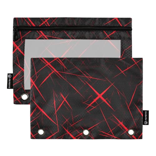 Stiftordner mit transparentem Fenster, rot und schwarz, unregelmäßiges Muster, Ringordner mit Taschen, transparentes Fenster und Ösen, 3-Ringe, Ordner für Büro, Schulbedarf, Kosmetik, mehrfarbig, 2 Stiftordner mit transparentem Fenster, rot und schwarz, unregelmäßiges Muster, Ringordner mit Taschen, transparentes Fenster und Ösen, 3-Ringe, Ordner für Büro, Schulbedarf, Kosmetik, mehrfarbig, 2 von Amooorous