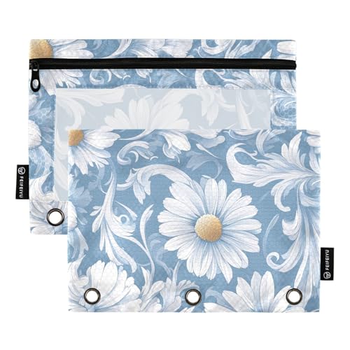 Stifttaschen für 3 Ringe mit klarem Fenster blau und weiß schöne Gänseblümchen Stoff Federmäppchen große und robuste Taschen 3 Löcher für Klassenzimmer Schule Bürobedarf mehrfarbig 2 Stück Stifttaschen für 3 Ringe mit klarem Fenster blau und weiß schöne Gänseblümchen Stoff Federmäppchen große und robuste Taschen 3 Löcher für Klassenzimmer Schule Bürobedarf mehrfarbig 2 Stück von Amooorous