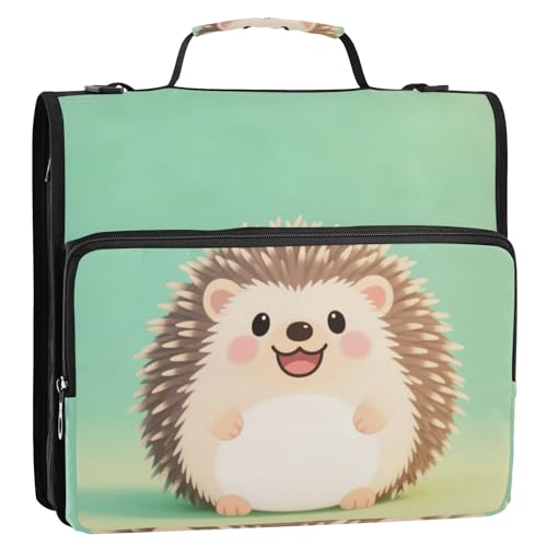 Süßer Cartoon-Igel, 3,8 cm, 3 Ringe, mit Reißverschluss, Ordner mit Gurt, einfach zu transportieren, Dokumentenordner, Organizer für Mittelschule, Bolsa de Cremallera von Amooorous