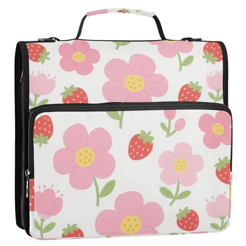 Süßes rosa geblühtes Erdbeeren, 3,8 cm, 3 Ringe, Reißverschluss, Organizer mit Schultergurt und Griff, inklusive Reißverschlusstasche, Dokumentenmappe, Organizer für Mittelschüler, Carpeta del Süßes rosa geblühtes Erdbeeren, 3,8 cm, 3 Ringe, Reißverschluss, Organizer mit Schultergurt und Griff, inklusive Reißverschlusstasche, Dokumentenmappe, Organizer für Mittelschüler, Carpeta del von Amooorous