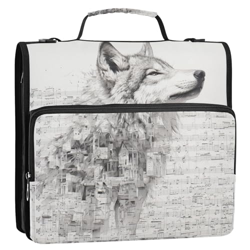Surrealistischer Stil Wolf Musik Partitur Silber 3,8 cm 3-Ringe Ordner mit Reißverschluss mit Schultergurt Mehrere Taschen Dokumentenmappe Organizer für Büro Schule Encuadernador de Cartera Surrealistischer Stil Wolf Musik Partitur Silber 3,8 cm 3-Ringe Ordner mit Reißverschluss mit Schultergurt Mehrere Taschen Dokumentenmappe Organizer für Büro Schule Encuadernador de Cartera von Amooorous