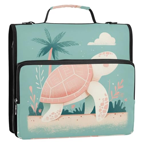 Sweet Cuturtle Aktenordner mit 3 Ringen, 3,8 cm, stabiler Reißverschluss, mit Schultergurt und Griff, leicht zu transportieren, Dokumentenmappe, Organizer für Schule, Cremallera de Carpeta von Amooorous