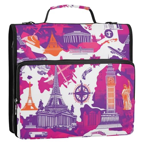 The Orange Eiffelturm The Statue of Liberty 3,8 cm 3-Ring-Ordner mit extra Taschen mit Schultergurt und Griff, einfach zu transportieren, Schulordner, Organizer für Mittelschule, Cartera con von Amooorous