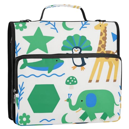 Tier-Pinguin-Elefant, Gelb-Grün, 3 Ringe, 3,8 cm, stabiler Reißverschluss-Mappe mit Griff und abnehmbarem Schultergurt, inklusive Reißverschlusstasche, Dokumenten-Organizer für Mittelschule Tier-Pinguin-Elefant, Gelb-Grün, 3 Ringe, 3,8 cm, stabiler Reißverschluss-Mappe mit Griff und abnehmbarem Schultergurt, inklusive Reißverschlusstasche, Dokumenten-Organizer für Mittelschule von Amooorous
