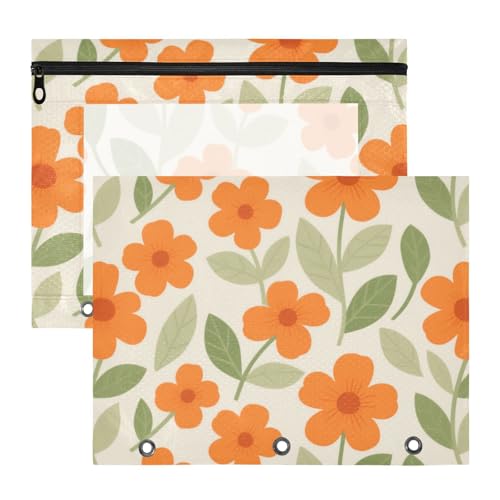 Vielzwecktasche mit 3 Löchern, für A4-Papier, Briefe, 2 Stück, Lehrer, Büro, Orange, Litlle Blumen, einfach von Amooorous