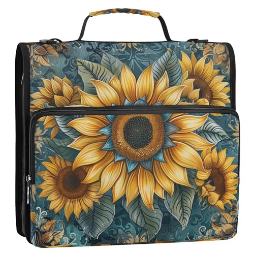 Vintage Boho Sonnenblumen 3 Ringe 3,8 cm Ordner mit Reißverschluss mit Schultergurt und Griff Multi-Taschen-Portfolios Portfolio-Organizer für Mittelschule Cartera con cremallera Vintage Boho Sonnenblumen 3 Ringe 3,8 cm Ordner mit Reißverschluss mit Schultergurt und Griff Multi-Taschen-Portfolios Portfolio-Organizer für Mittelschule Cartera con cremallera von Amooorous
