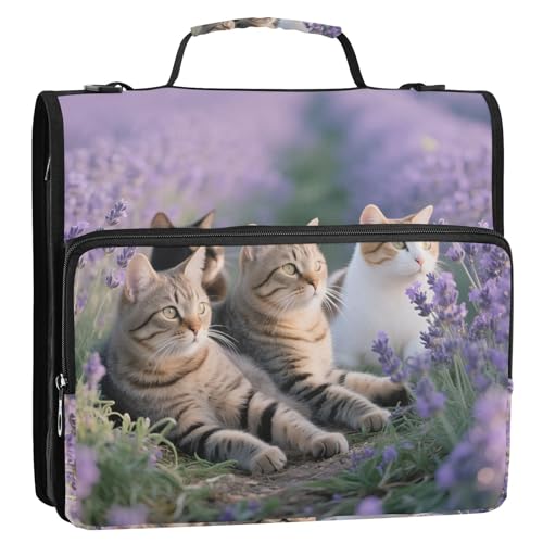 Violette Lavendel-Katze, 3,8 cm, 3 Ringe, Reißverschluss, Organizer mit Gurt, mehrere Taschen, Dokumentenmappe, Organizer für Schule, Bolsa de Cremallera Violette Lavendel-Katze, 3,8 cm, 3 Ringe, Reißverschluss, Organizer mit Gurt, mehrere Taschen, Dokumentenmappe, Organizer für Schule, Bolsa de Cremallera von Amooorous