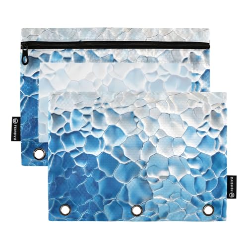 Wasserdichter Ordner mit transparentem Fenster, blau-weiß, Farbverlauf, Federmäppchen mit Reißverschluss, verstärkte Ösen, 3 Ringe, Ordner für Schule, Büro und Zuhause, mehrfarbig, 2 Stück von Amooorous